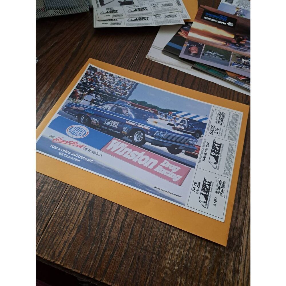 Vintage Tom Linda Jacobson 1962 Chevy Drag Racing Promo NHRA Soft Seal Coupons